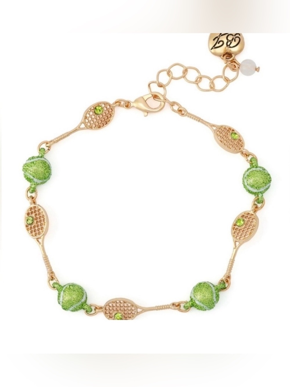 BETSEY JOHNSON Tennis Racquet with Faux Stone & Tennis Ball Link Bracelet NWT